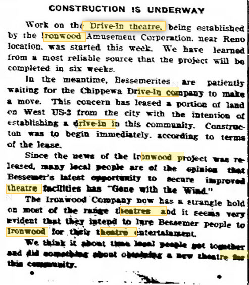 Ironwood Drive-In Theatre - 24 Jul 1952 Article (newer photo)